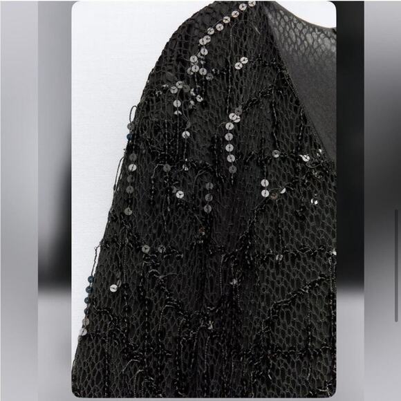 Zara Black FRINGED SEQUIN MINI DRESS Size Large - Picture 10 of 14
